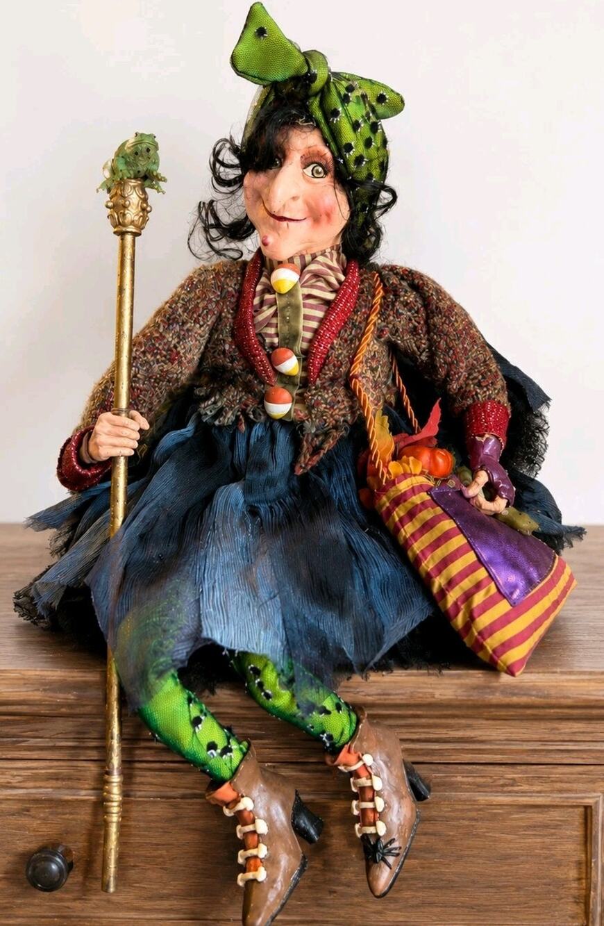 Vtg Katherines Collection Witch 19 In Wayne Kleski Doll Halloween Shelf Sitter